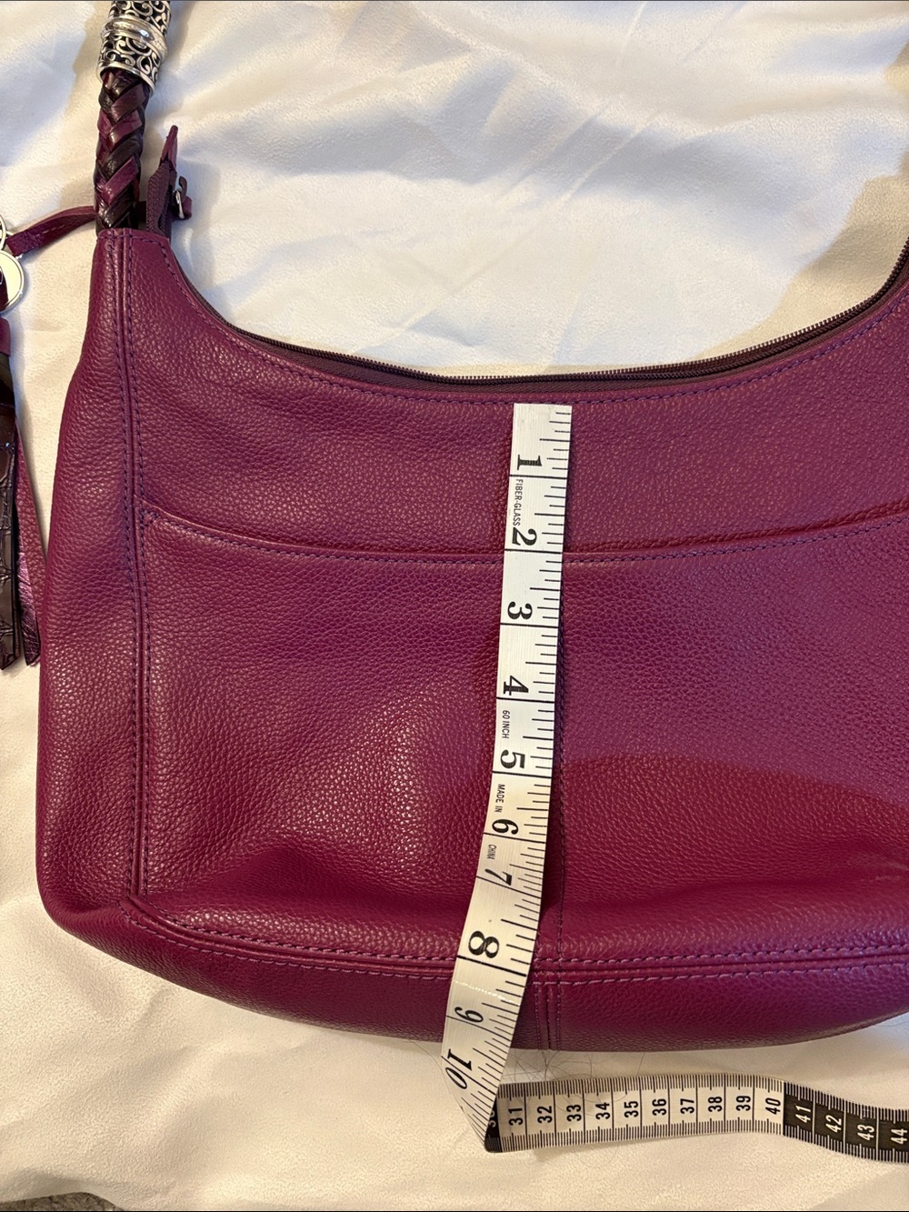 Brighton Plum Braided-Handle Leather Hobo with Heart Charms - Picture 7 of 10